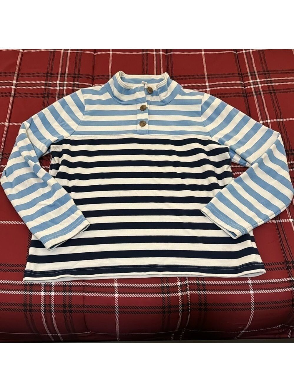 J Crew Blue Striped Long Sleeve Top Large